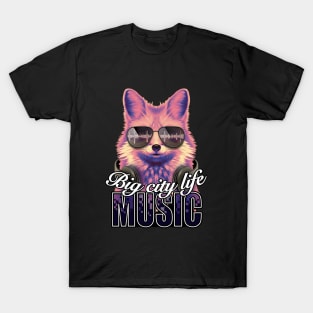 Big city life music fox DJ sunglasses digital pixel design T-Shirt